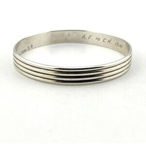 Vintage Sterling Silver S. Kirk and Sons Bangle Bracelet 1941 Dedication 7.75 in